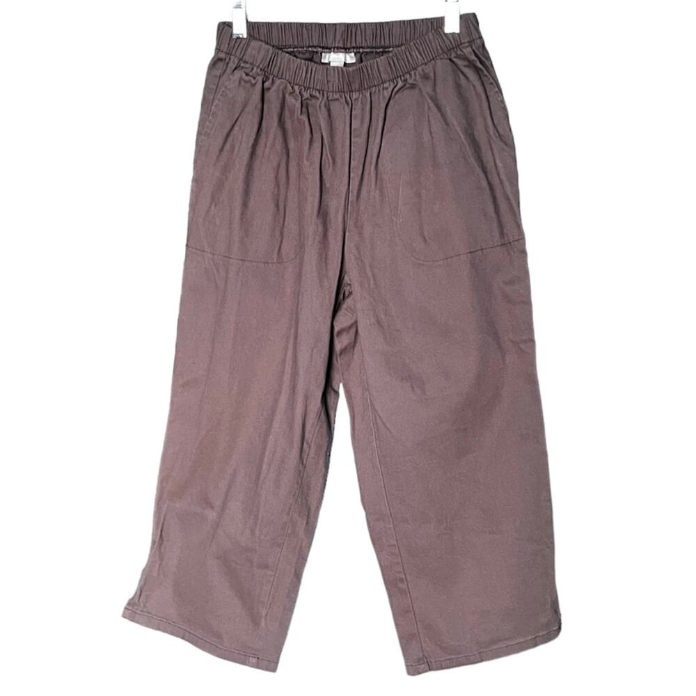 Woman Within brown elastic waist capris pants pockets size 12W